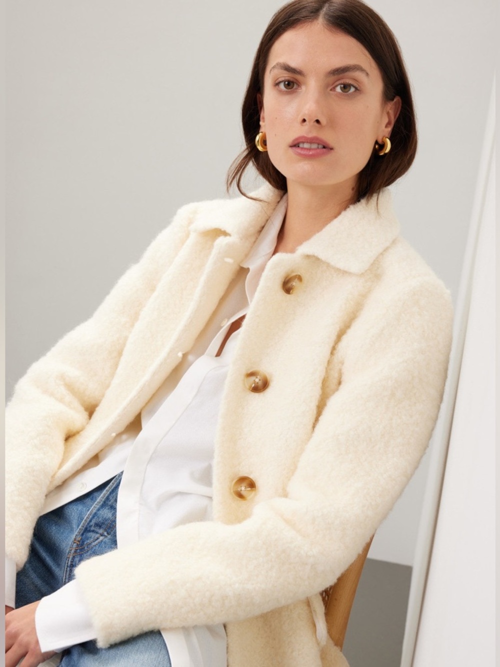 Cream Teddy Jacket with Button Front - Women's retails for $530